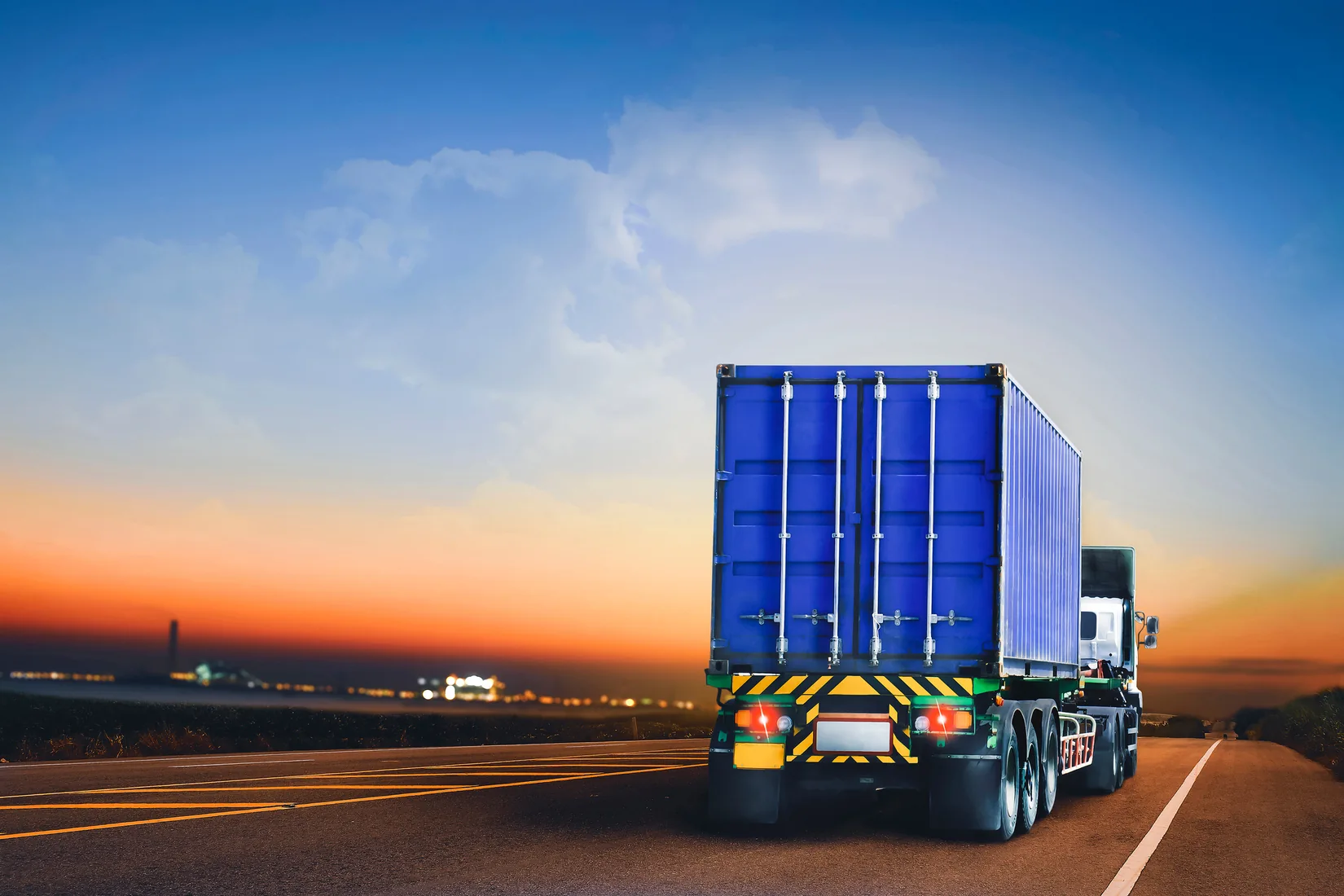 Container transport on a road freight route