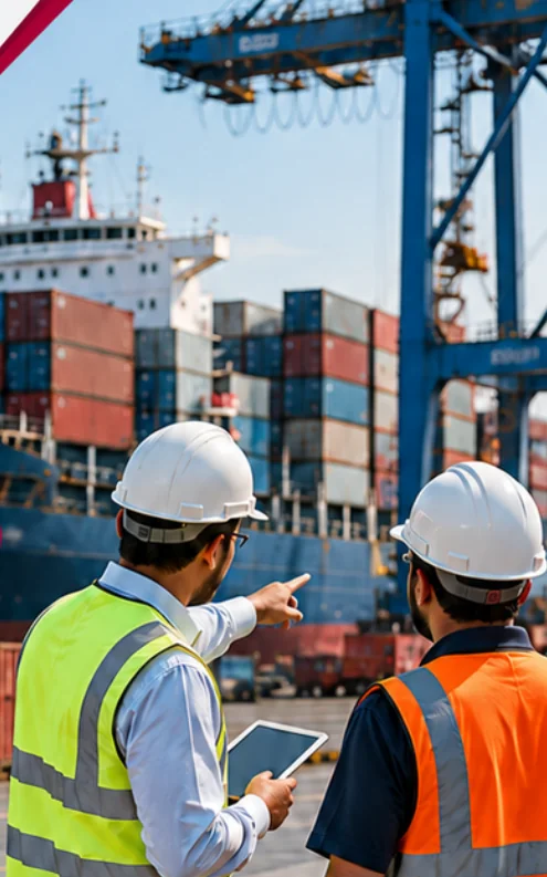 Logistics professionals at a cargo terminal
